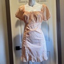 Mini vestido novo sem etiquetas algodão na manga folhada fora do ombro gola quadrada L verão pêssego comprar usado  Enviando para Brazil