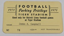 Vintage 1971 Detroit Tiger Lions Stadium Parking Pass Jim Campbell GM - RARO, usado comprar usado  Enviando para Brazil
