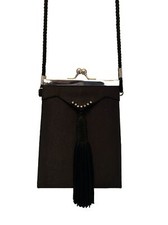 Bolsa/bolsa de noite de cetim preto, festa/formatura formal, strass e borla, usado comprar usado  Enviando para Brazil