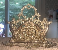 Antigo suporte de carta querubim latão suporte de exibição 4,5”T 7,25”L 2,75”D mesa de mesa comprar usado  Enviando para Brazil