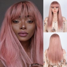 Usado, Perucas de cabelo humano reto rosa osso com franjas cabelo remy brasileiro sem cola comprar usado  Enviando para Brazil