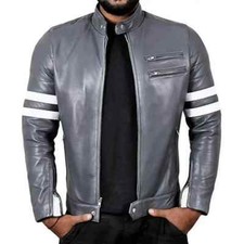 Usado, Nova Jaqueta Masculina Couro Cinza Feita à Mão Genuína Pele de Cordeiro Real Elegante Motociclista Macia comprar usado Usado, Nova Jaqueta Masculina Couro Cinza Feita à Mão Genuína Pele de Cordeiro Real Elegante Motociclista Macia comprar usado  Enviando para Brazil