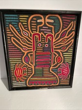 Arte popular Panamá Mola lagosta emoldurada em madeira vintage feita à mão pelos índios Cuna comprar usado  Enviando para Brazil