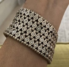 Premiere Designs 4 fileiras de strass transparente bracelete elástico prata 1,5" largura, usado comprar usado  Enviando para Brazil