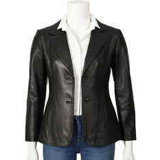 Blazer feminino de couro preto pele de cordeiro elegante casaco formal com dois botões comprar usado Blazer feminino de couro preto pele de cordeiro elegante casaco formal com dois botões comprar usado  Enviando para Brazil