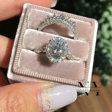 Conjunto de anel de noivado de ouro branco 14K sólido moissanita corte oval 3,50 CT comprar usado  Enviando para Brazil