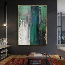 Pintura a óleo abstrata verde escura pintada à mão sobre tela arte de parede arte feita à mão comprar usado  Enviando para Brazil