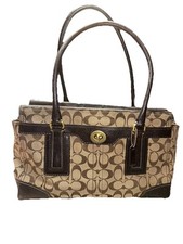 Bolsa de mão COACH 11063 Hampton grande couro lona marrom bronzeado com trava (RARA), usado comprar usado  Enviando para Brazil