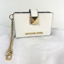 Carteira de cartão Michael Kors couro branco pirâmide cravejada acordeão pequena W16, usado comprar usado  Enviando para Brazil