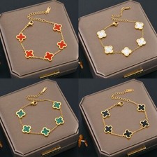 Pulseira trevo de quatro folhas folheada a ouro moda simples aço titânio presente feminino comprar usado  Enviando para Brazil