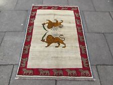 Vintage Tradicional Mano Hecho Oriental Gabbe Lana Blanco Tapete 150x106 Animal, usado comprar usado  Enviando para Brazil
