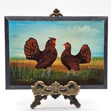 Arte de parede pintada à mão galo vermelho e galinha fazenda - 5x7 madeira artista assinado comprar usado  Enviando para Brazil