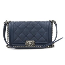 Autêntica Bolsa CHANEL Menino Corrente Bolsa de Ombro Couro Marinho/Metal - w1046a comprar usado  Enviando para Brazil
