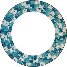 Zorigs - Espelho de mosaico artesanal azul-petróleo e branco, espelho de parede redondo 24", usado comprar usado  Enviando para Brazil