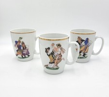 3 canecas de café vintage de porcelana polonesa favolina folk dançarinos acabamento dourado , usado comprar usado  Enviando para Brazil