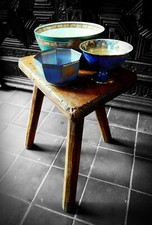 Minton Factory Dąb 3-nożny stołek z pochodzeniem - Potteries przemysłowy antyk na sprzedaż  Wysyłka do Poland