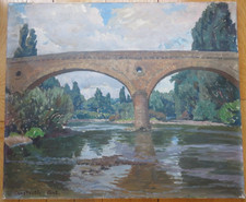 Constantin Font  Huile sur toile paysage Pont sur la Vézère signé  XIXe HST comprar usado  Enviando para Brazil