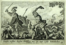 Biblia grabada 1700 Sansón mata a los filisteos con la mandíbula de un burro segunda mano  Embacar hacia Mexico