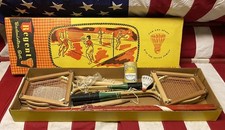 Vintage 1950 Regent Badminton Conjunto na Caixa NOS (4) Raquetes de Madeira Rede de Petecas comprar usado  Enviando para Brazil