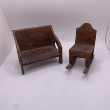 Banco e cadeira de balanço vintage de madeira para bonecas comprar usado  Enviando para Brazil