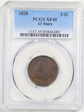 1828 13 estrelas 1/2C cabeça clássica meio centavo XF45 PCGS 83846489 comprar usado  Enviando para Brazil
