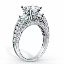 Conjunto de anel de noivado de moissanita branca corte redondo 2 quilates ouro branco 14K, usado comprar usado  Enviando para Brazil