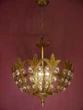 LUSTRE 3 LUZES, ESTILO ART DÉCO, ABAJUR DE TETO DE LATÃO E VIDRO - FRANCÊS ANTIGO comprar usado  Enviando para Brazil
