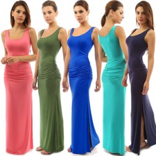 Vestidos femininos casuais de fenda longa slim vestido regata sem mangas maxi babados vestidos comprar usado  Enviando para Brazil