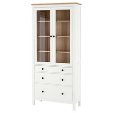IKEA HEMNES Szafka szklano-drzwiowa z 3 szufladami Biała plama / jasnobrązowa 90x197cm na sprzedaż  Wysyłka do Poland