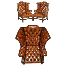 PAR DE POLTRONAS CHESTERFIELD GEORGIANAS RESTAURADAS COM MOLDURA H TODAS TUFADAS WINGBACK comprar usado  Enviando para Brazil