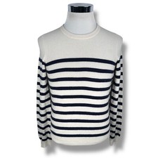 Suéter Joseph feminino pequeno creme listra azul marinho 100% cashmere malha com botão lateral comprar usado  Enviando para Brazil