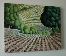 Usado, Rara pintura única de paisagem rural modernismo americano, assinada Grant Wood comprar usado  Enviando para Brazil