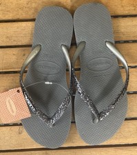 Chinelos femininos Havaianas aço cinza glitter EUA 7/8 novos com etiqueta, usado comprar usado  Enviando para Brazil