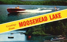 Cartão postal ME Moosehead Lake Greetings Maine esqui aquático cromado antigo PC M5003 comprar usado  Enviando para Brazil