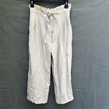 Calça Club Monaco tamanho 14 bege bronzeada bolsa de papel Lyocell linho solta casual, usado comprar usado  Enviando para Brazil