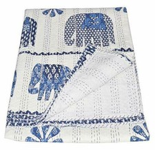 Cobertor reversível vintage feito à mão com estampa de elefante de algodão Kantha comprar usado  Enviando para Brazil