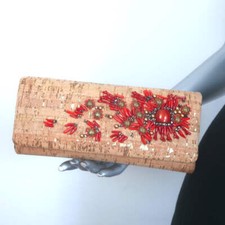 Bolsa de ombro pequena Oscar de la Renta cortiça metálica com miçangas alça corrente comprar usado  Enviando para Brazil