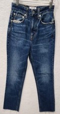 Usado, Jeans jeans feminino STUDIO R330 US$ 268 rígido reto tamanho 23 bainha crua destruída novo sem etiquetas comprar usado  Enviando para Brazil
