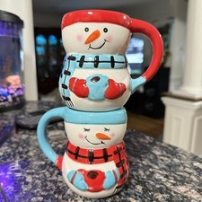 Conjunto de 2 bonecos de neve aconchegantes Bay Island café chá caneca chocolate quente Natal feriado comprar usado  Enviando para Brazil