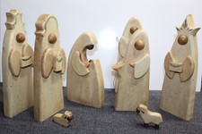 Presépio de madeira arte popular feito à mão conjunto 8 peças Mary Joseph Jesus Wisemen Ang, usado comprar usado  Enviando para Brazil