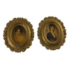 Antigo Par Oval Moldura Dourada Reprodução Retrato Vitoriano Mulher SEM VIDRO Pequeno comprar usado  Enviando para Brazil