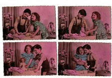 PA2858 CONJUNTO DE 4 BRINQUEDOS VINTAGE ART DÉCO CRIANÇAS BRINCANDO MAMÃE E PAPAI, BONECA EM BERÇO DE BONECA comprar usado  Enviando para Brazil