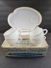 CONJUNTO DE LANCHES DE VIDRO DE LEITE VINTAGE Federal Homestead acabamento dourado 4 pratos 4 xícaras NOS! Novo na caixa! comprar usado  Enviando para Brazil