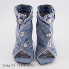 Sandálias femininas moda verão jeans botas curtas salto alto fino boca de peixe comprar usado  Enviando para Brazil