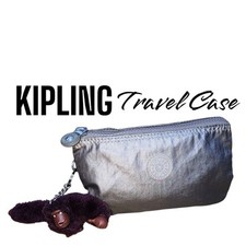 Bolsa logotipo estojo maquiagem viagem pequena compartimento quádruplo prata metálica KIPLING, usado comprar usado  Enviando para Brazil
