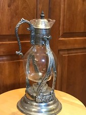 Garrafa de café e suporte de aquecimento vintage Art Nouveau prata prato e vidro inclinável comprar usado  Enviando para Brazil