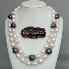 Usado, 2 fileiras cultivadas Black Keshi Pearl White Rice Pearl Colar de pérolas para joias femininas comprar usado  Enviando para Brazil