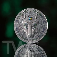 The Wolf Techno Totem 2 oz acabamento antigo moeda de prata 0,00001 Bitcoin UCS 2025 comprar usado  Enviando para Brazil