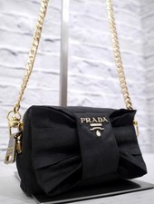 ◆ PRADA Big Ribbon Design tiracolo corrente mini bolsa de ombro preta ◆ comprar usado  Enviando para Brazil