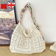 Bolsa tiracolo feminina boho trançada de crochê elegante bolsa de ombro de malha (bege) comprar usado  Enviando para Brazil
